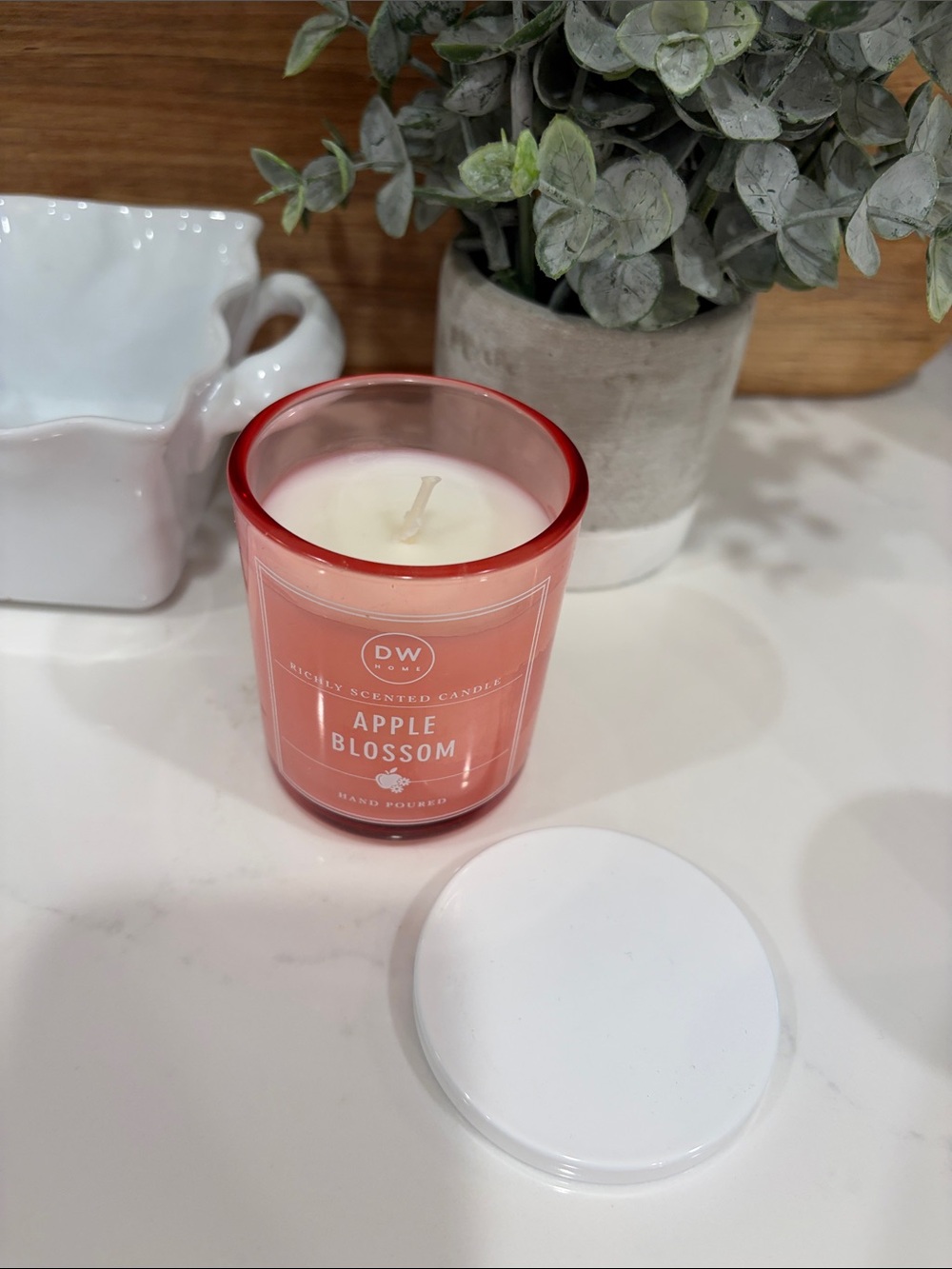 DW Home Apple Blossom Candle in Coral-Pink Glass 3.8oz
